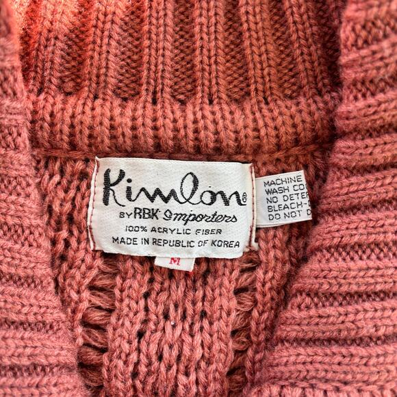 RARE 1970s Vintage Kimlon Knit Sweater Coat Cable Knit Long Cardigan Size Medium - Picture 3 of 9